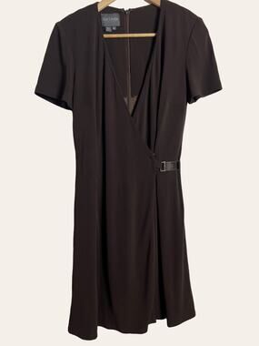 Kay Unger Chocolate Brown Short Sleeve V-Neck Wrap Dress Size 10